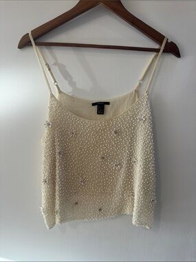 Forever 21 Cream Beaded Spaghetti Strap Tank